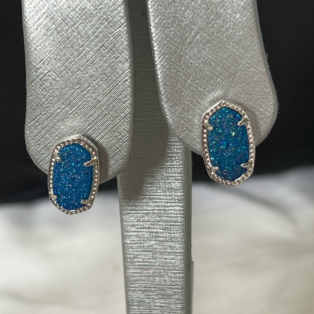 NWT Rare & Retired Kendra Scott Ellie Earrings Light Blue Drusy & Silver WOW! - Picture 11 of 15